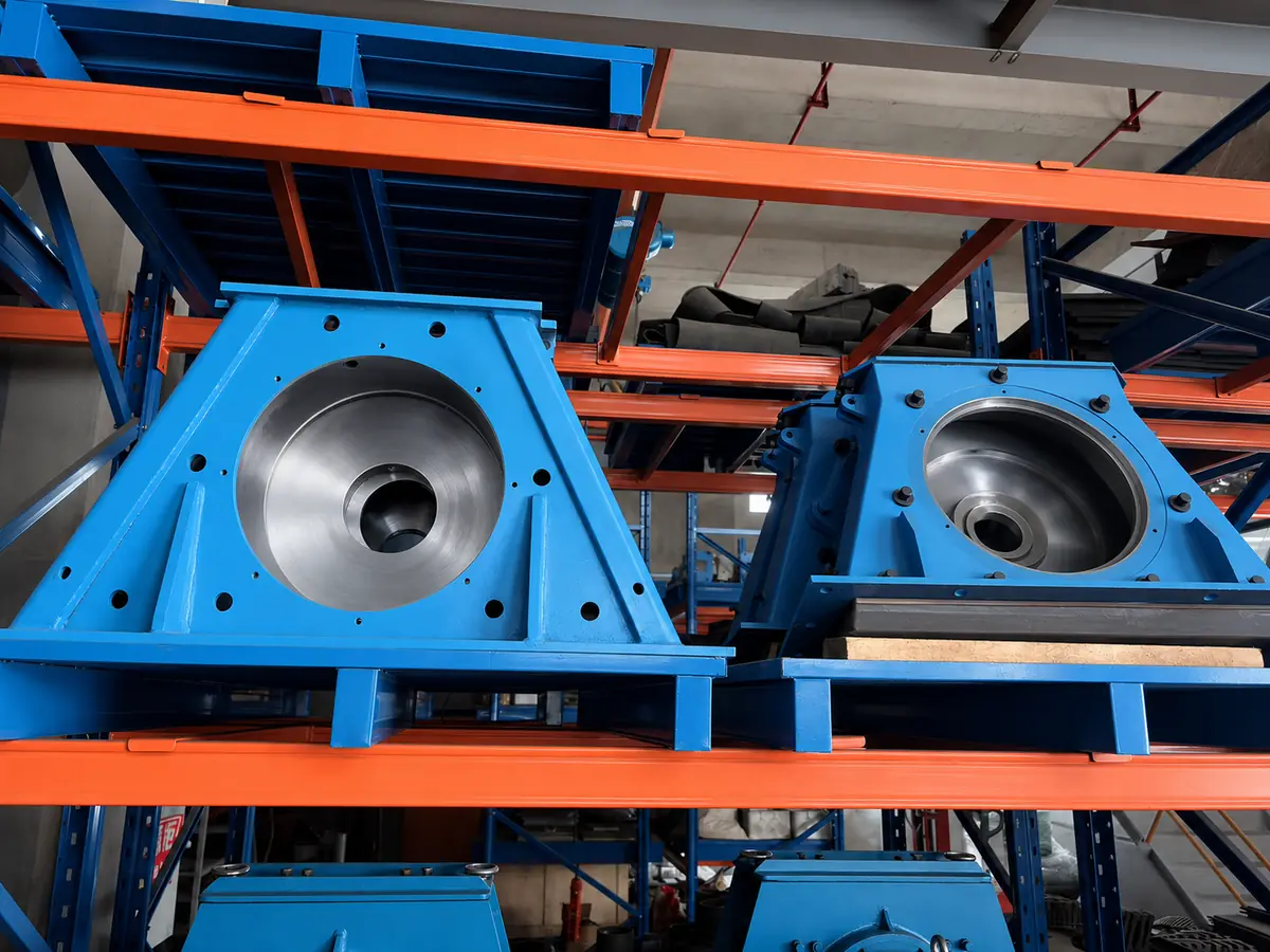 Blast wheel assembly housings in stock for spare parts review